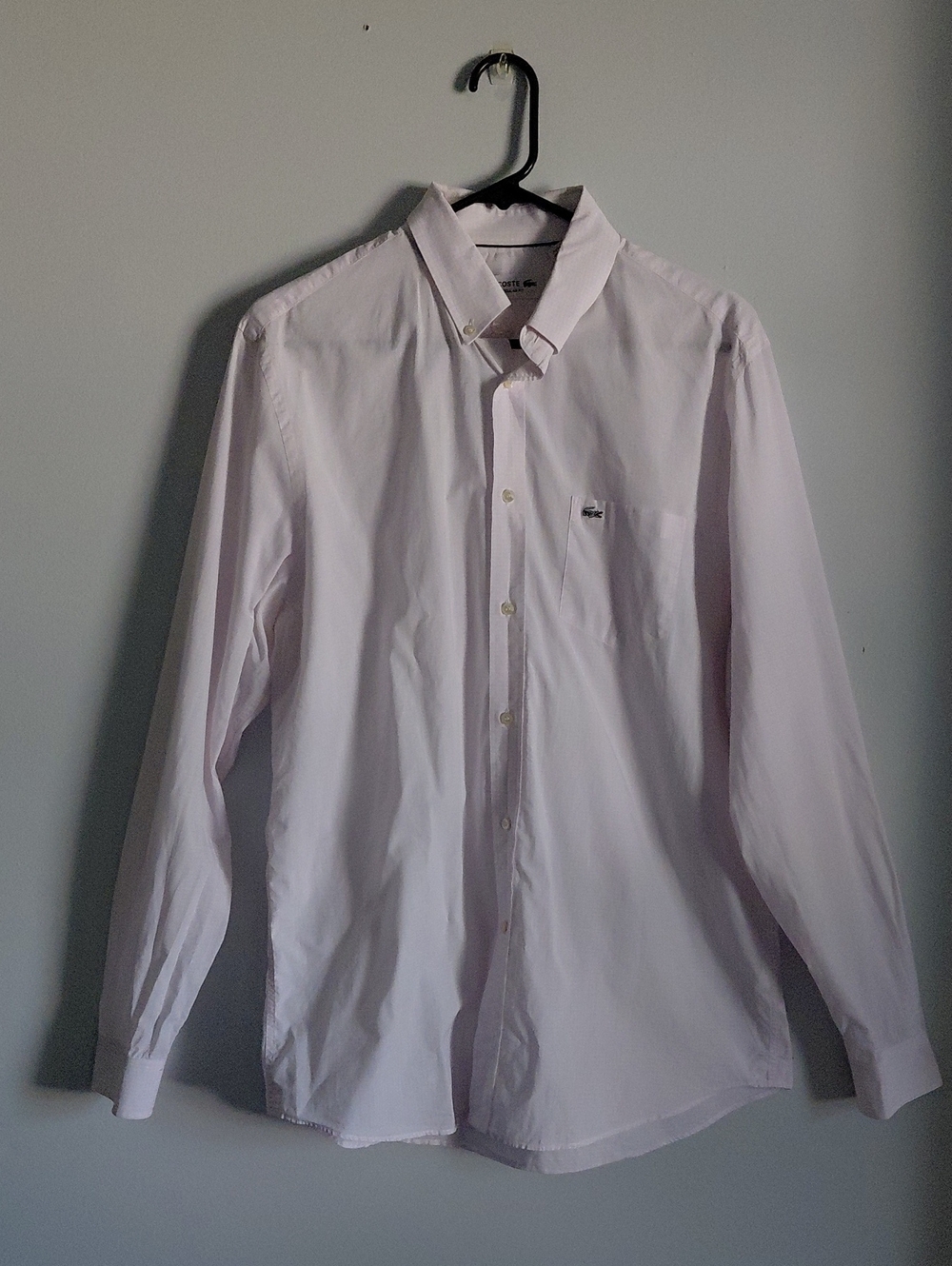 Lacoste Men’s Pale Pink Gingham Plaid Long Sleeve Button Down Dress Shirt 16.5